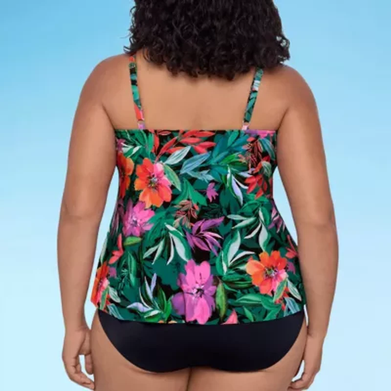 Trimshaper Womens Floral Plus Tankini Swimsuit Top