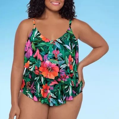 Trimshaper Womens Floral Plus Tankini Swimsuit Top