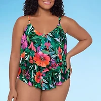 Trimshaper Womens Floral Plus Tankini Swimsuit Top