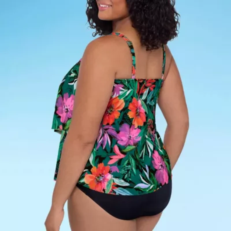 Trimshaper Womens Floral Plus Tankini Swimsuit Top