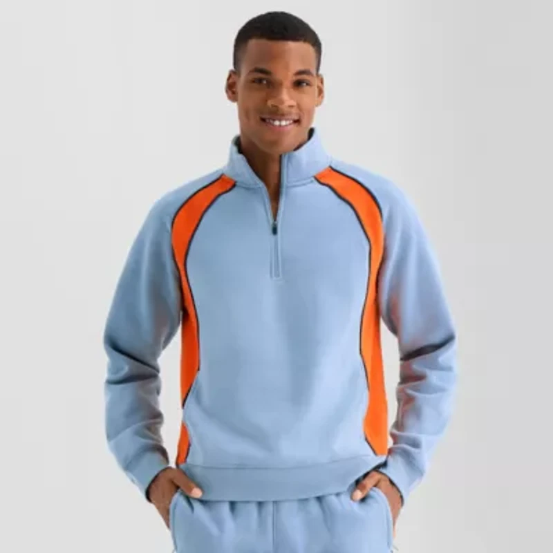 Xersion Cottone Fleece Blend Mens Long Sleeve Active Quarter-Zip Pullover