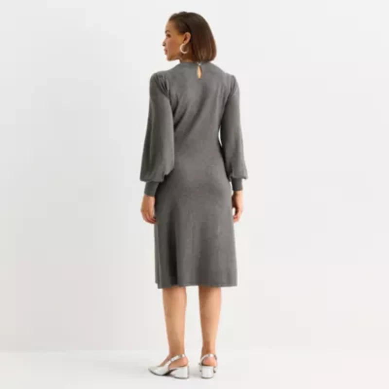 Liz Claiborne Womens Long Sleeve Midi Sweater Dress
