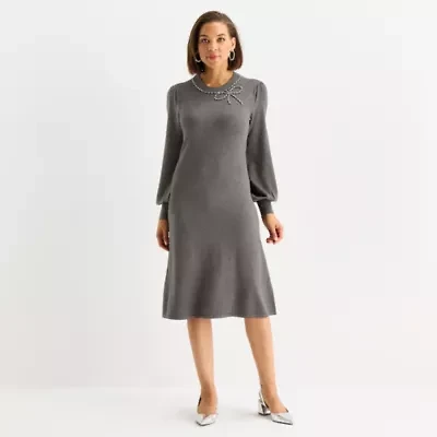 Liz Claiborne Womens Long Sleeve Midi Sweater Dress