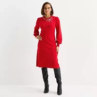 Liz Claiborne Womens Long Sleeve Midi Sweater Dress