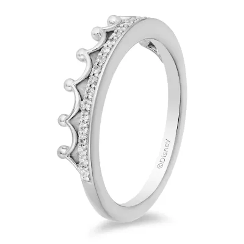 Enchanted Disney Fine Jewelry Womens 1/10 CT. T.W. Natural White Diamond 10K White Gold Princess Wedding Band