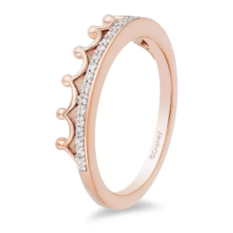 Enchanted Disney Fine Jewelry Womens 1/10 CT. T.W. Natural White Diamond 10K Rose Gold Princess Wedding Band