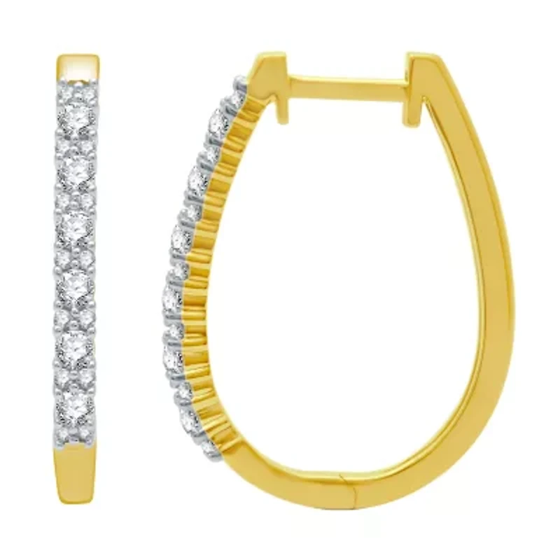 (H-I / I1) Womens 1/2 CT. T.W. Lab Grown White Diamond 10K Gold 22.4mm Hoop Earrings