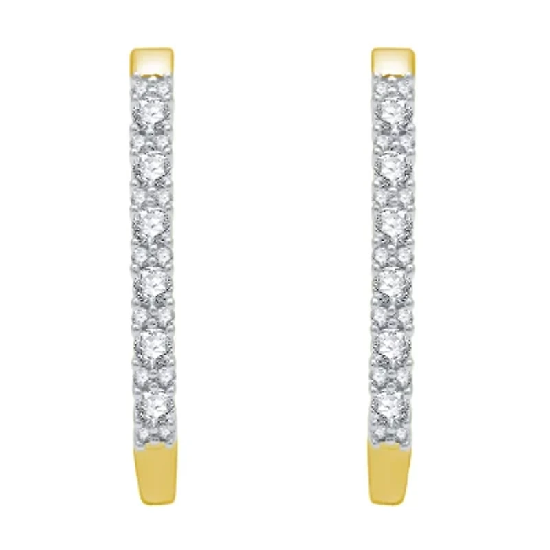 (H-I / I1) Womens 1/2 CT. T.W. Lab Grown White Diamond 10K Gold 22.4mm Hoop Earrings
