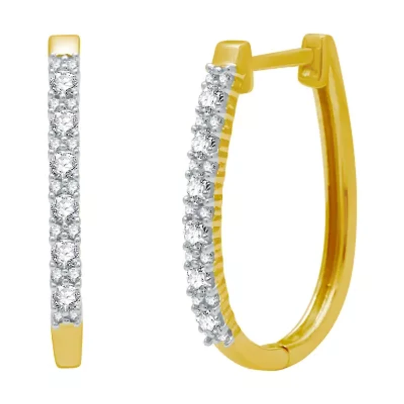 (H-I / I1) Womens 1/2 CT. T.W. Lab Grown White Diamond 10K Gold 22.4mm Hoop Earrings