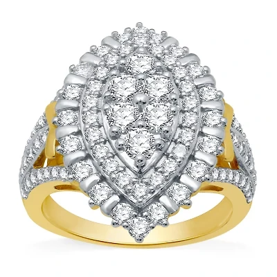 (H-I / I1) Womens 2 CT. T.W. Lab Grown White Diamond 10K Gold Halo Cocktail Ring