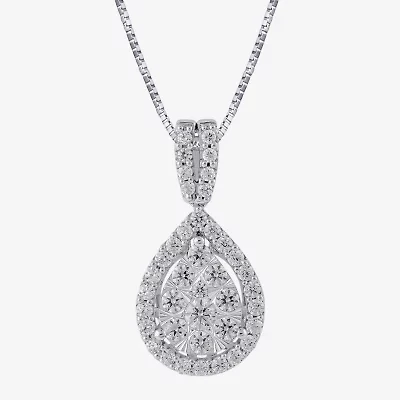 Diamond Blossom (H-I / I1) Womens 1 CT. T.W. Lab Grown White Diamond 10K White Gold Pear 18 Inch Pendant Necklace