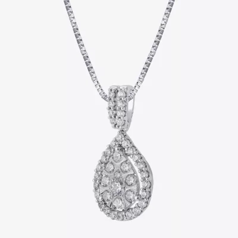 Diamond Blossom (H-I / I1) Womens 1 CT. T.W. Lab Grown White Diamond 10K White Gold Pear 18 Inch Pendant Necklace
