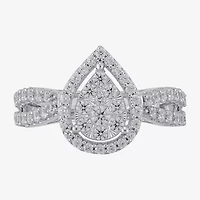 Diamond Blossom (H-I / I1) Womens 1 CT. T.W. Lab Grown White 10K Gold Pear Halo Cocktail Ring