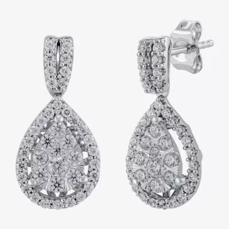 Diamond Blossom (H-I / I1) Womens 1 CT. T.W. Lab Grown White Diamond 10K White Gold Pear Drop Earrings