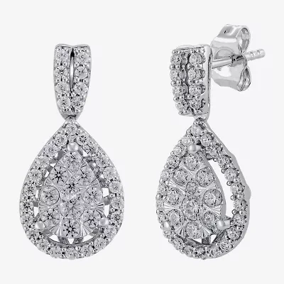 Diamond Blossom (H-I / I1) Womens 1 CT. T.W. Lab Grown White Diamond 10K White Gold Pear Drop Earrings