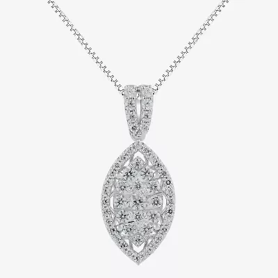 Diamond Blossom (H-I / I1) Womens 1 CT. T.W. Lab Grown White Diamond 10K White Gold 18 Inch Pendant Necklace