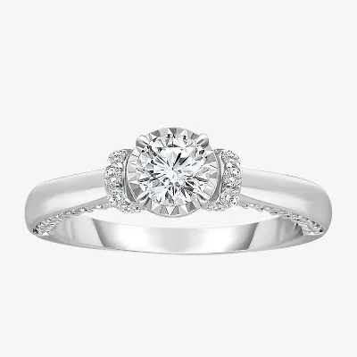 (I / I1) Womens 1 CT. T.W. Lab Grown White Diamond 10K Gold Round Solitaire Engagement Ring