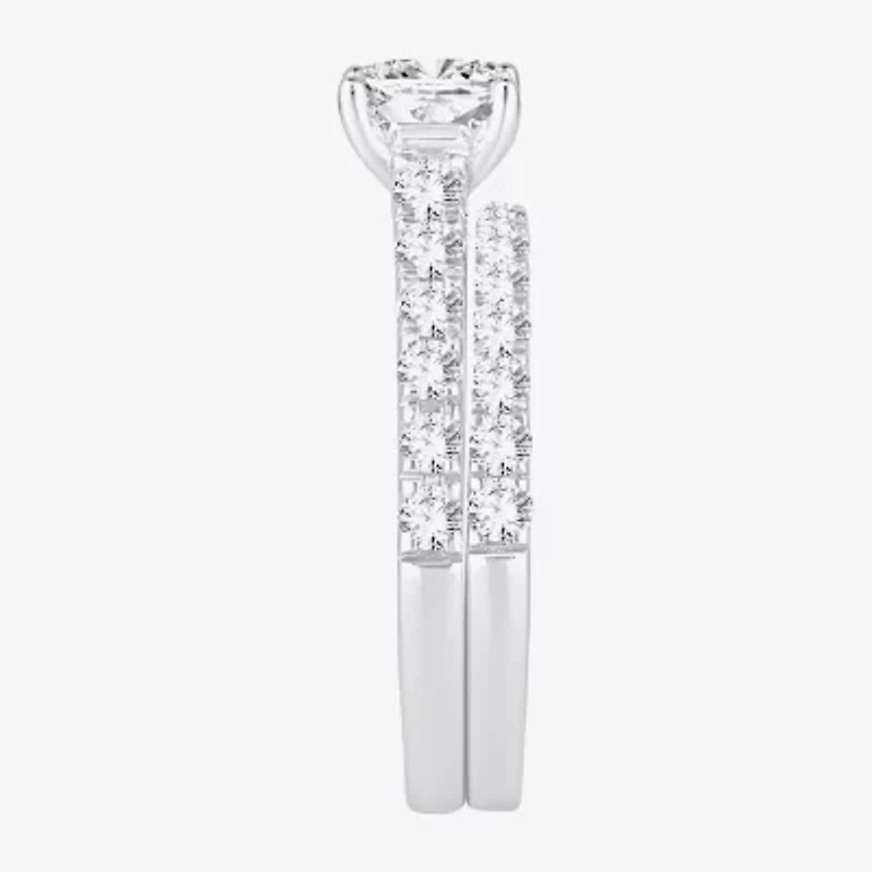 (H-I / SI1-SI2) Signature By Modern Bride Womens 2 CT.TW Lab Grown White Diamond 14K Gold Side Stone Bridal Set