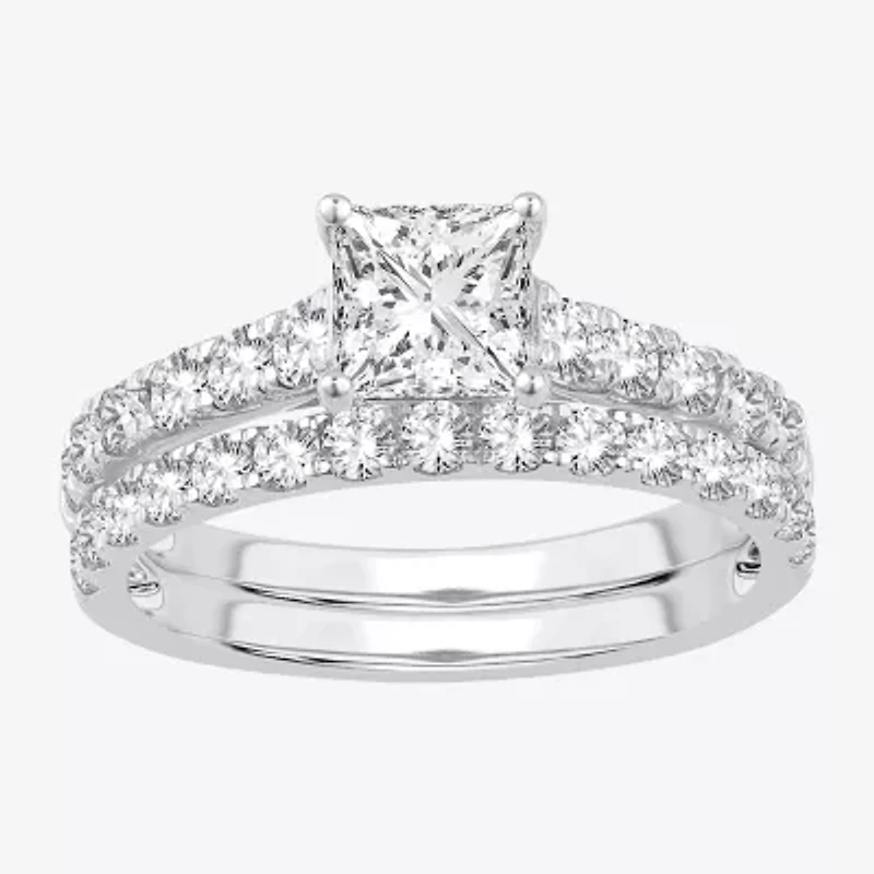 (H-I / SI1-SI2) Signature By Modern Bride Womens 2 CT.TW Lab Grown White Diamond 14K Gold Side Stone Bridal Set