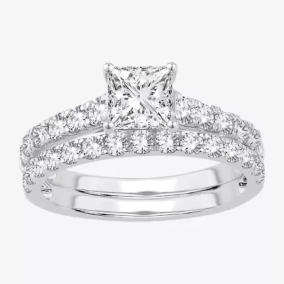 (H-I / SI1-SI2) Signature By Modern Bride Womens 2 CT.TW Lab Grown White Diamond 14K Gold Side Stone Bridal Set