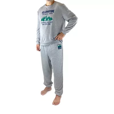 Mens Round Neck Long Sleeve 2-pc. Pajama Sets