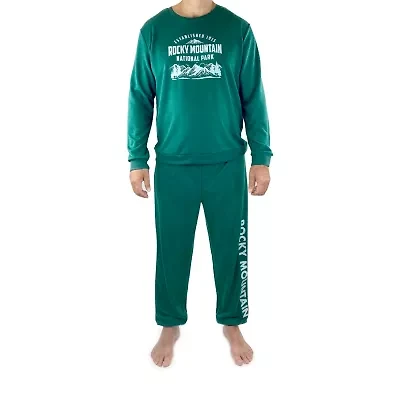 Mens Fleece Round Neck Long Sleeve 2-pc. Pajama Set