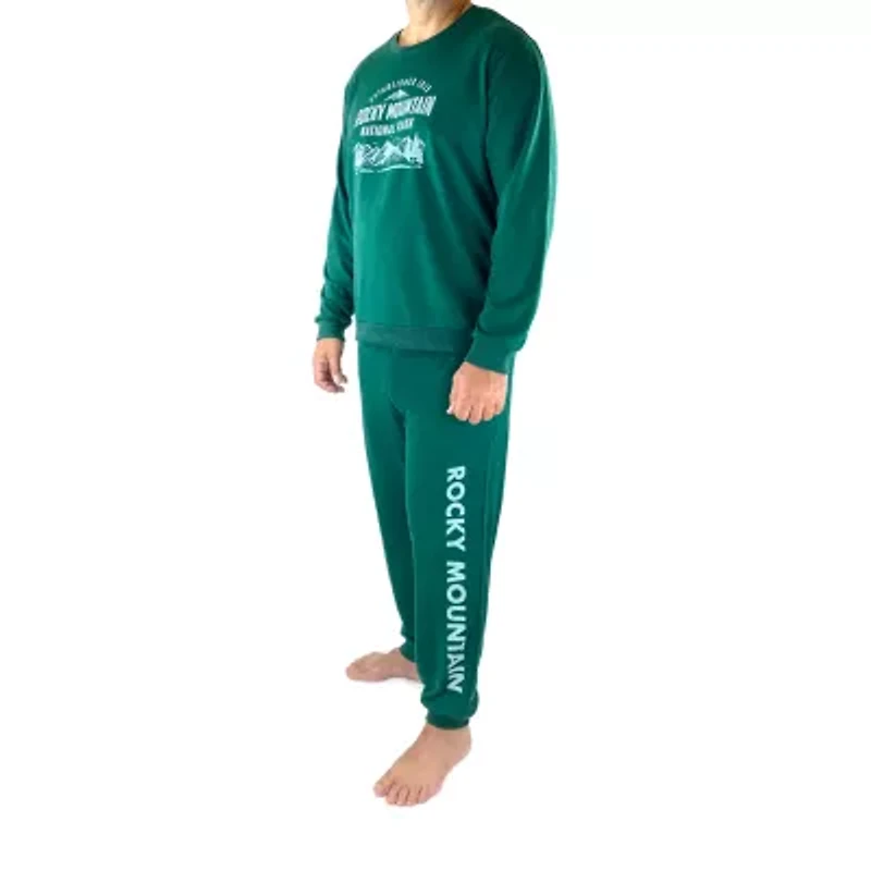 Mens Fleece Round Neck Long Sleeve 2-pc. Pajama Set
