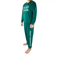 Mens Fleece Round Neck Long Sleeve 2-pc. Pajama Set