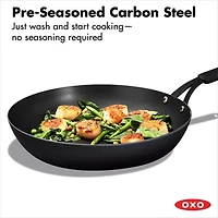 OXO Black Steel 12" Frying Pan with Silicone Sleeve