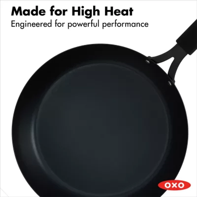 OXO Black Steel 12" Frying Pan with Silicone Sleeve