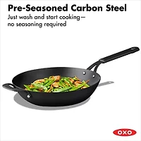 OXO Black Steel 12" Wok with Helper Handle & Silicone Sleeve