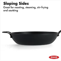 OXO Black Steel 12" Wok with Helper Handle & Silicone Sleeve