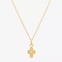 Girls White Diamond 14K Gold Cross 13 Inch Pendant Necklace