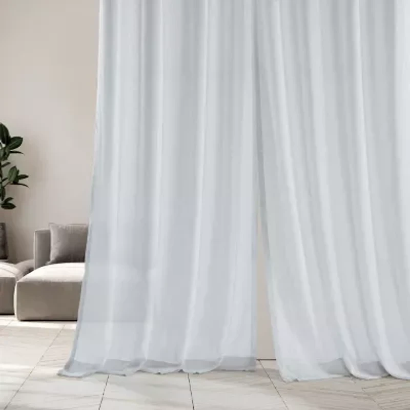 Exclusive Fabrics & Furnishing Solid Faux Linen Rod Pocket Sheer Single Curtain Panel
