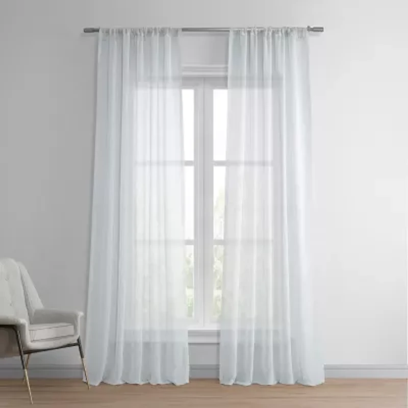 Exclusive Fabrics & Furnishing Solid Faux Linen Rod Pocket Sheer Single Curtain Panel