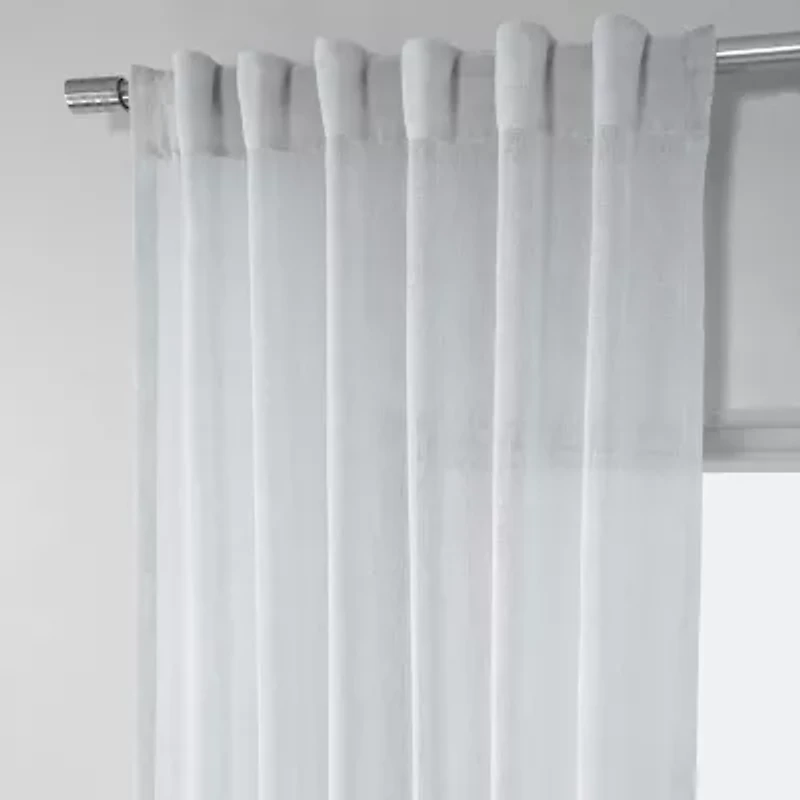 Exclusive Fabrics & Furnishing Solid Faux Linen Rod Pocket Sheer Single Curtain Panel