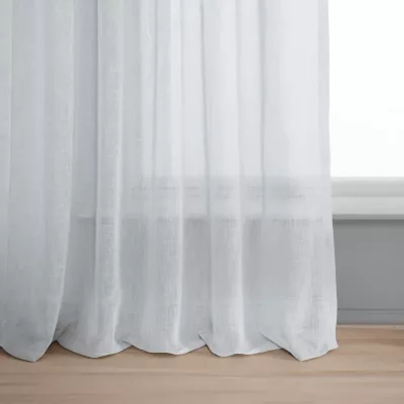 Exclusive Fabrics & Furnishing Solid Faux Linen Rod Pocket Sheer Single Curtain Panel