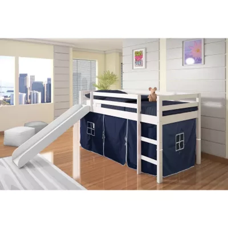 Tent Twin Low Loft Bed with Slide &