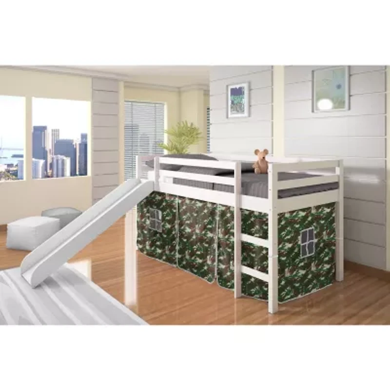 Tent Twin Low Loft Bed with Slide &