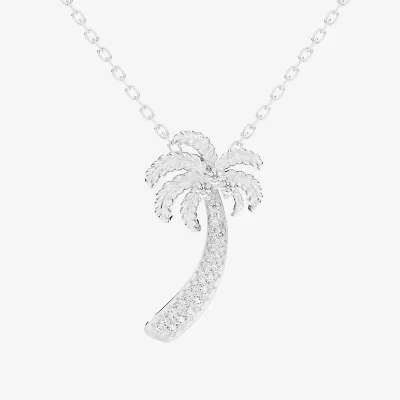 Palm Tree (G-H / Si1-Si2) Womens 1/6 CT. T.W. Lab Grown White Diamond 10K White Gold 18 Inch Pendant Necklace