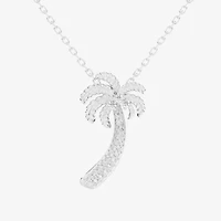 Palm Tree (G-H / Si1-Si2) Womens 1/6 CT. T.W. Lab Grown White Diamond 10K White Gold 18 Inch Pendant Necklace