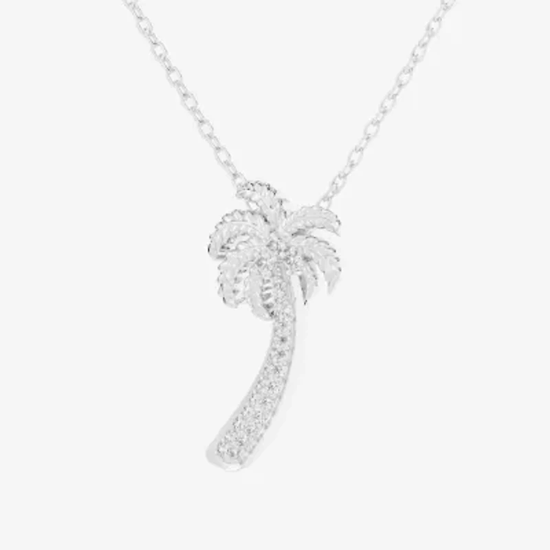 Palm Tree (G-H / Si1-Si2) Womens 1/6 CT. T.W. Lab Grown White Diamond 10K White Gold 18 Inch Pendant Necklace