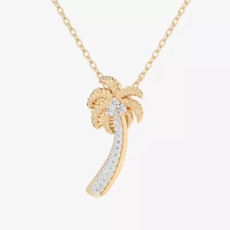 Palm Tree (G-H / Si1-Si2) Womens 1/6 CT. T.W. Lab Grown White Diamond 10K Gold 18 Inch Pendant Necklace