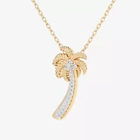 Palm Tree (G-H / Si1-Si2) Womens 1/6 CT. T.W. Lab Grown White Diamond 10K Gold 18 Inch Pendant Necklace