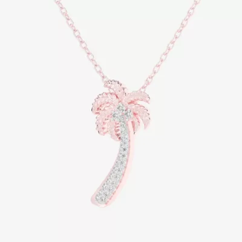 Palm Tree (G-H / Si1-Si2) Womens 1/6 CT. T.W. Lab Grown White Diamond 10K Rose Gold 18 Inch Pendant Necklace
