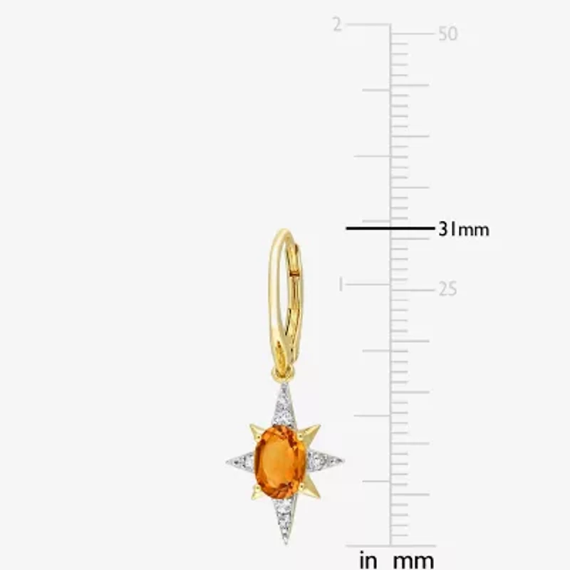Womens Genuine Yellow Citrine 18K Gold Over Silver Star Drop Earrings