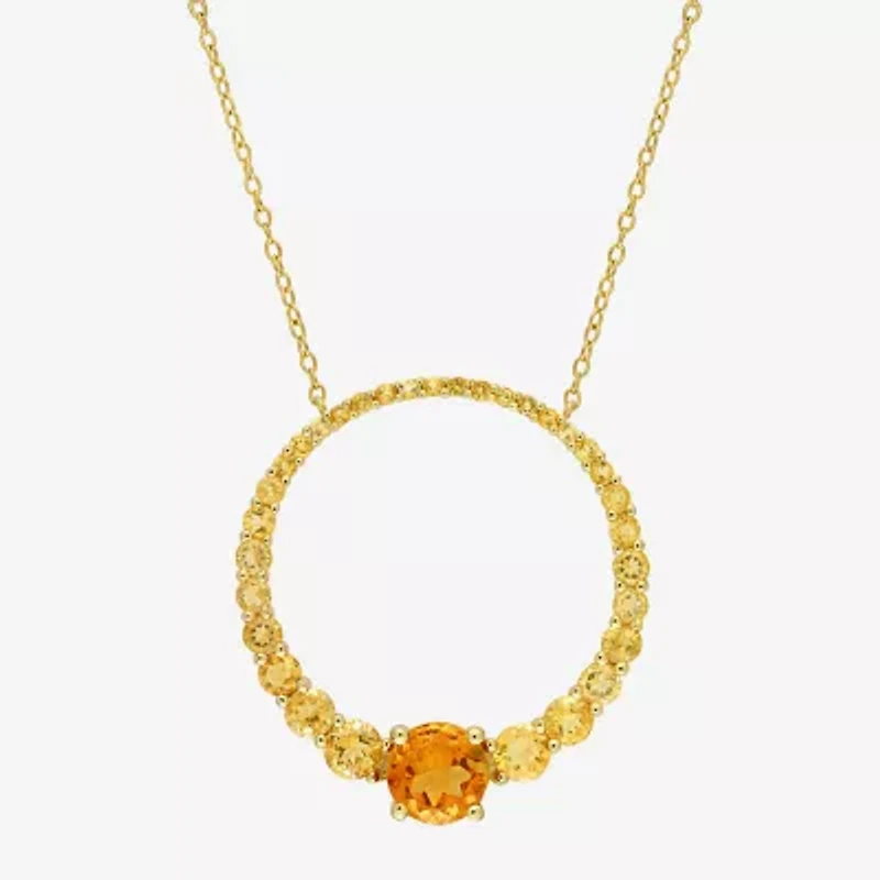Womens Genuine Gemstone 18K Gold Over Silver Circle Pendant Necklace