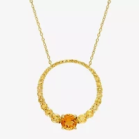 Womens Genuine Gemstone 18K Gold Over Silver Circle Pendant Necklace