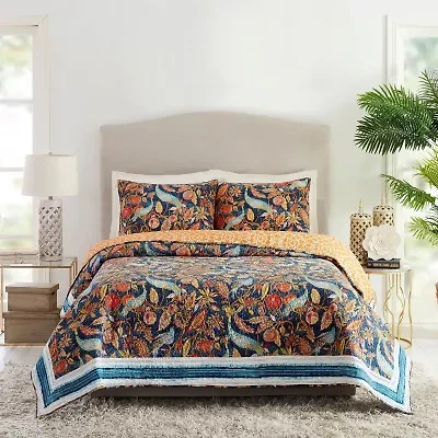 Dena Home Peacock Garden 3-pc. Reversible Quilt Set