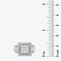 (I / I1) Womens 2 CT. T.W. Lab Grown Diamond 10K White Gold Side Stone Halo Engagement Ring